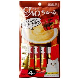 Лакомство Inaba соус для кошек мраморная японская говядина породы Черный теленок, профилактика заболеваний), 4 пакетика х 14 гр