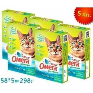 Лакомство "Омега Neo+с кошачьей мятой "Мятное настроение" для кошек, шоу-бокс 5 коробок по 90 таблеток