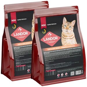 LANDOR CAT ADULT HAIR & SKIN для взрослых кошек для кожи и шерсти с индейкой и лососем (10 + 10 кг)