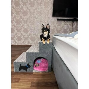 Лестница для собак полностью из ДСП + ковролин с уютным домиком (55*44*46 - д*ш*в)