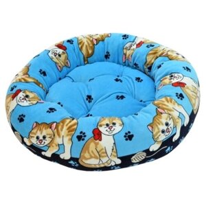 Лежак для собак и кошек Зооник Кошки круглая голубой/черный