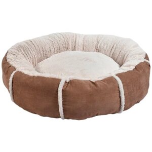 Лежак подушка круглый 56х56х15 см, меховой, бежевый