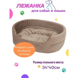 Лежанка для кошек, для собак мелких и средних пород, лежак для животных, со съёмной подушкой, цвет: бежевый, 34x40