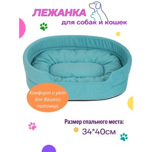 Лежанка для кошек, для собак мелких и средних пород, лежак для животных, со съёмной подушкой, цвет: бирюзовый, 34x40