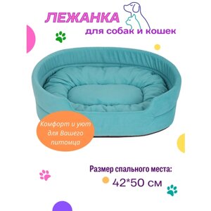 Лежанка для кошек, для собак мелких и средних пород, лежак для животных, со съёмной подушкой, цвет: бирюзовый 42x50