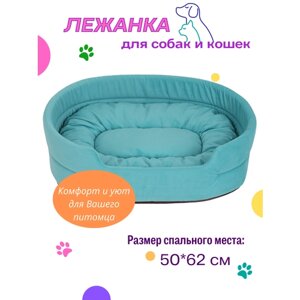 Лежанка для кошек, для собак мелких и средних пород, лежак для животных, со съёмной подушкой, цвет: бирюзовый, 50x62