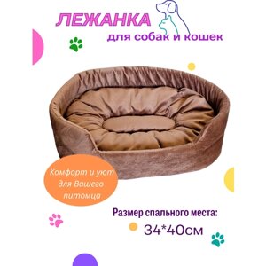 Лежанка для кошек, для собак мелких и средних пород, лежак для животных, со съёмной подушкой, цвет: коричневый, 34x40