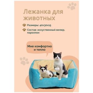 Лежанка для кошек и собак, лежанка для животных (пуфик) 40Х30Х15 см, голубой