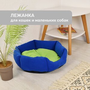 Лежанка для кошек и собак мелких пород, с двусторонней подушкой, синяя / ZooMoDa
