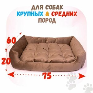 Лежанка для кошек и собак, прямоугольная, с бортиками, двухсторонняя, велюр, со съемной подушкой, 75х60, лежак для животных крупных и средних пород