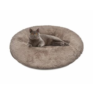 Лежанка для кошек, лежанка для собак PetSmile №1 светло-коричневая, диаметр 45см.