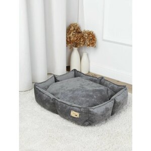 Лежанка для собак и кошек KorgiLis со съемной подушкой, для мелких и средних пород, размер 50х45х15, мебельный велюр