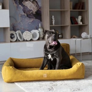 Лежанка для собак со съемным чехлом IvPetRoom Comfort XL 120x90 микровелюр горчичный