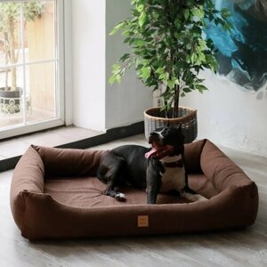 Лежанка для собак со съемным чехлом IvPetRoom Comfort XL 120x90 микровелюр коричневый
