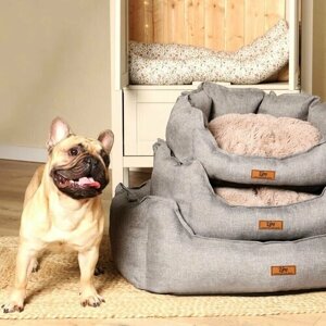 Лежанка для собаки и кошки, лежак для животных мелких и средних пород, со съемной подушкой, размер ( 90х70х30 ), рогожка