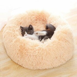 Меховая лежанка для кошек, d50см, мягкая кровать для собак, пушистый лежак для животных, домик цвет коралловый