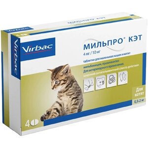 Мильпро КЭТ антигельминтик для кошек маленьких пород и котят весом от 0,5 до 2 кг уп. 4 таблетки (1 уп)