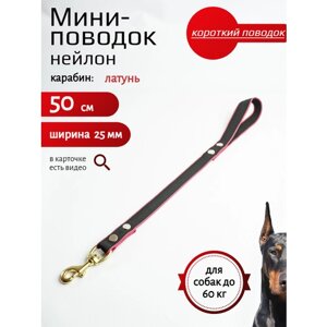 Мини-поводок Хвостатыч для собак с золотым латунным карабином нейлон 50 см 25 мм (черно-красный)