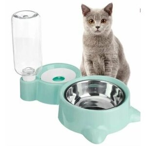 Миска для собак и кошек чашка из нержавеющей пищевой стали с дозатором воды