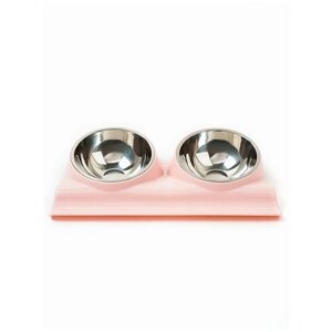 Миска для животных для кошек и собак двойная на подставке, Любимое лакомство 4, цвет: розовый