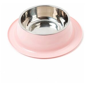 Миска для животных для кошек и собак одинарная на подставке "НЛО", цвет: розовый