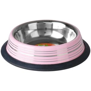 Миска Пижон для кошек с нескользящим основанием цветная с полосками 230 мл 0.23 л розовый 2 15.5 см 3.5 см 15.5 см