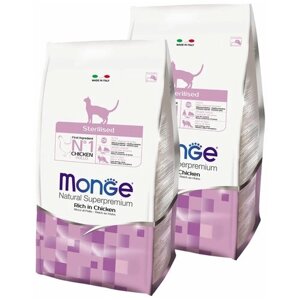 MONGE CAT STERILISED CHICKEN для взрослых кастрированных котов и стерилизованных кошек с курицей (1,5 + 1,5 кг)