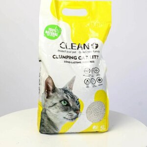 Наполнитель бентонитовый премиум-класса для кошачьего туалета комкующийся с запахом лимона Clean+ 5 л
