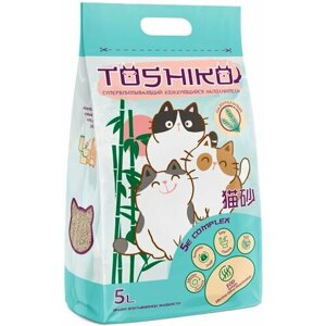 Наполнитель для кошачьего туалета комкующийся древесный Toshiko натуральный без запаха, 1,9 кг 5 л