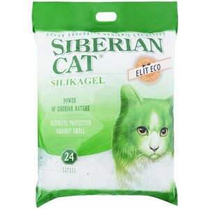 Наполнитель для кошачьего туалета Сибирская Кошка силикагель Элита (с зелёными гранулами) 24 л