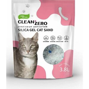 Наполнитель для кошачьего туалета силикагелевый ультра впитывающий премиум c ароматом детской присыпки CLEAN+ZERO 3,8 л хватит на 1 месяц