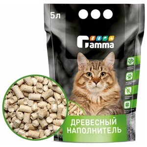 Наполнитель для кошачьих туалетов Gamma 5л, древесный впитывающий, крупные гранулы, 1шт