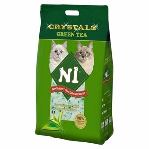 Наполнитель №1 Crystals для кошек силикагелевый зеленые кристаллы с ароматом Зеленого чая, 5 л (2 кг)