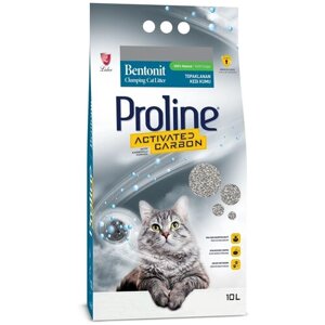 Наполнитель Proline Activated Carbon для кошачьего туалета бентонитовый, комкующийся, глиняный, с активированным углем 10 л.