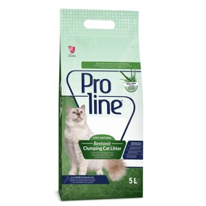 Наполнитель Proline для кошачьего туалета бентонитовый, комкующийся, глиняный, без пыли, с ароматом алоэ вера 5 л.