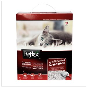 Наполнитель Reflex для кошачьего туалета бентонитовый, комкующийся, глиняный, премиум, гипоаллергенный, с активированным углем 6 л.