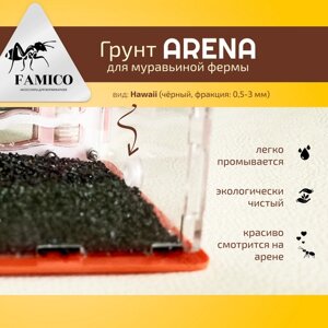 Натуральный грунт для формикария FAMICO ARENA, вид: Hawaii (чёрный, фракция: 0,5-3 мм), 1000 г - в муравьиную ферму, для муравьев