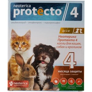 Neoterica раствор от блох и клещей Protecto 4 для кошек и собак 2 шт. в уп., 1 уп.