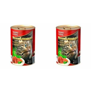 Ночной охотник Корм консервированный для кошек , кусочки в желе, говядина и печень 415 г, 2 уп.