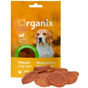 Organix Вяленое лакомство для собак "Медальоны из куриного филе" мясо 100%40г