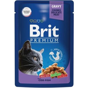 Пауч Brit Premium для взрослых кошек треска в соусе 85г