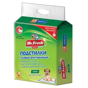 Пеленки для щенков впитывающие Mr. Fresh Expert Start F504 60х40 см 15 шт. 1 шт. 60 см 40 см зеленый