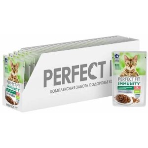 Perfect Fit Immunity влажный корм для иммунитета кошек, говядина в желе и семена льна (28 шт в уп), 75 гр.