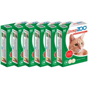 Пищевая добавка Доктор ZOO для кошек Здоровье и красота с L-карнитином и таурином , 90 таб. х 6 уп.