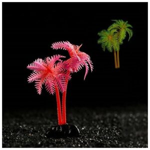 Пижон Аква Растение искусственное аквариумное "Пальма", светящееся, 10 см, красное