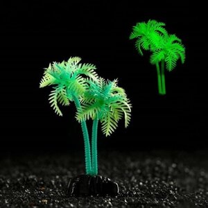 Пижон Аква Растение искусственное аквариумное "Пальма", светящееся, 10 см, зелёное