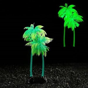 Пижон Аква Растение искусственное аквариумное "Пальма", светящееся, 18 см, зелёное