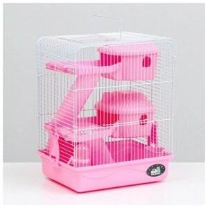 Пижон Клетка для грызунов "Пижон", трёхэтажная с наполнением 31 х 24 х 40 см, розовая