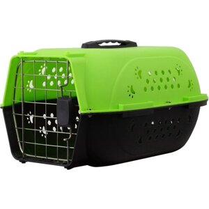 Пластиковая переноска для кошек и собак мелких пород "Чистый котик" 48х32х26 см, зеленая