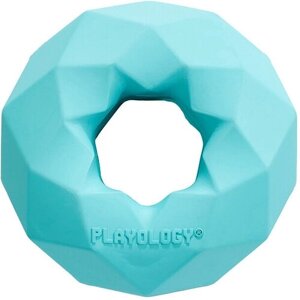 Playology жевательное кольцо-многогранник для средних и крупных собак с ароматом арахиса, голубое
